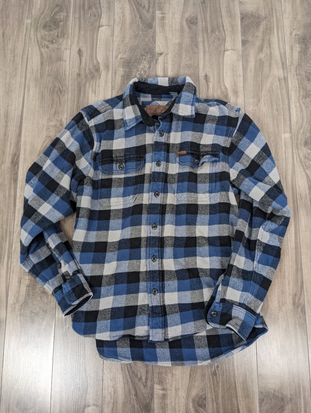 Orvis Men's Brushed Flannel Shirt Blue Black Size Medium